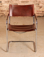 Load image into Gallery viewer, Mid Century cantilever chrome and tobacco leather chair in style of Mart Stam, circa 1970s
