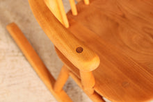 Load image into Gallery viewer, Mid Century Ercol elm and beech rocking chair with blue label, circa 1960s.
