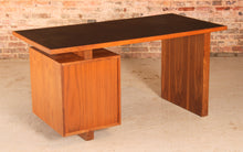 Load image into Gallery viewer, Mid Century executive walnut desk with leather top, circa 1980s
