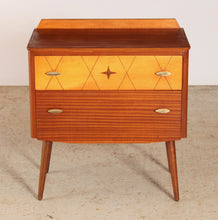 Load image into Gallery viewer, Mid Century mahogany chest of drawers with brass handles by Lebus, circa 1950s
