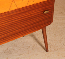 Load image into Gallery viewer, Mid Century mahogany chest of drawers with brass handles by Lebus, circa 1950s

