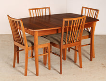 Load image into Gallery viewer, Mid Century walnut extending dining table and 4 chairs by Vanson, circa 1950s
