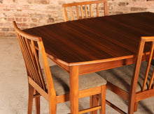 Load image into Gallery viewer, Mid Century walnut extending dining table and 4 chairs by Vanson, circa 1950s
