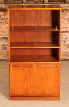 Load image into Gallery viewer, Mid Century glass fronted teak bookcase by Meredew, circa 1970s
