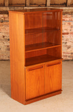 Load image into Gallery viewer, Mid Century glass fronted teak bookcase by Meredew, circa 1970s
