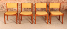 Load image into Gallery viewer, Set of 4 Danish Mid Century teak dining chairs with yellow fabric upholstery, circa 1970s
