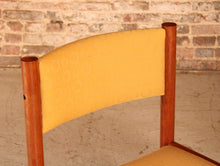Load image into Gallery viewer, Set of 4 Danish Mid Century teak dining chairs with yellow fabric upholstery, circa 1970s
