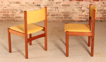 Load image into Gallery viewer, Set of 4 Danish Mid Century teak dining chairs with yellow fabric upholstery, circa 1970s
