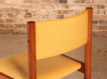 Load image into Gallery viewer, Set of 4 Danish Mid Century teak dining chairs with yellow fabric upholstery, circa 1970s
