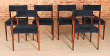 Load image into Gallery viewer, Set of 6 rosewood dining chairs with blue velvet upholstery by Robert Heritage, circa 1960s
