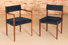 Load image into Gallery viewer, Set of 6 rosewood dining chairs with blue velvet upholstery by Robert Heritage, circa 1960s
