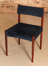 Load image into Gallery viewer, Set of 6 rosewood dining chairs with blue velvet upholstery by Robert Heritage, circa 1960s
