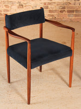 Load image into Gallery viewer, Set of 6 rosewood dining chairs with blue velvet upholstery by Robert Heritage, circa 1960s
