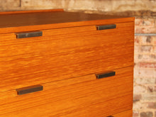 Load image into Gallery viewer, Mid Century oak chest of drawers with chrome legs by John and Sylvia Reid for Stag, circa 1960s
