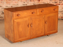 Load image into Gallery viewer, Mid Century Ercol Windsor solid elm sideboard on casters, circa 1960s
