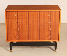Load image into Gallery viewer, Mid Century G-plan Librenza tola and black chest of drawers with brass handles, circa 1960s
