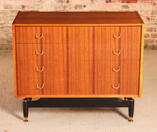 Load image into Gallery viewer, Mid Century G-plan Librenza tola and black chest of drawers with brass handles, circa 1960s
