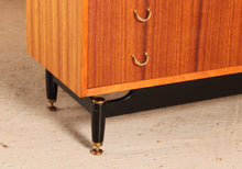 Load image into Gallery viewer, Mid Century G-plan Librenza tola and black chest of drawers with brass handles, circa 1960s
