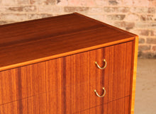 Load image into Gallery viewer, Mid Century G-plan Librenza tola and black chest of drawers with brass handles, circa 1960s
