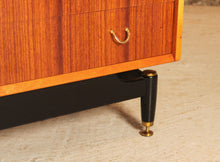 Load image into Gallery viewer, Mid Century G-plan Librenza tola and black chest of drawers with brass handles, circa 1960s
