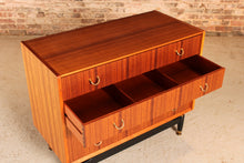 Load image into Gallery viewer, Mid Century G-plan Librenza tola and black chest of drawers with brass handles, circa 1960s
