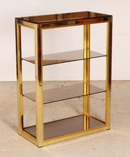 Load image into Gallery viewer, Italian Hollywood Regency brass and smoked glass Etagere / Shelving unit by Renato Zevi for Romeo Rega, circa 1970s
