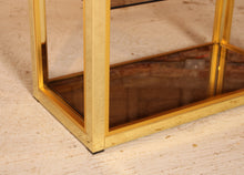Load image into Gallery viewer, Italian Hollywood Regency brass and smoked glass Etagere / Shelving unit by Renato Zevi for Romeo Rega, circa 1970s
