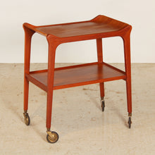 Load image into Gallery viewer, British Mid Century 'Glider' teak serving trolley with removable tray by Paragon, circa 1960s.
