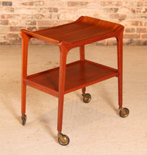Load image into Gallery viewer, British Mid Century 'Glider' teak serving trolley with removable tray by Paragon, circa 1960s.
