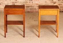 Load image into Gallery viewer, A pair of mid century oak bedside tables with drawers, circa 1960s
