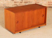 Load image into Gallery viewer, Mid Century teak media unit / vinyl record storage on casters, circa 1960s
