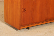 Load image into Gallery viewer, Mid Century teak media unit / vinyl record storage on casters, circa 1960s
