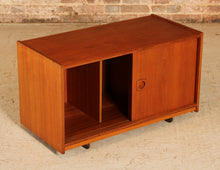 Load image into Gallery viewer, Mid Century teak media unit / vinyl record storage on casters, circa 1960s
