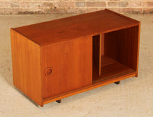 Load image into Gallery viewer, Mid Century teak media unit / vinyl record storage on casters, circa 1960s
