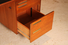 Load image into Gallery viewer, British Mid Century executive teak desk with brass handles, circa 1970s

