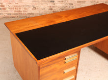 Load image into Gallery viewer, British Mid Century executive teak desk with brass handles, circa 1970s
