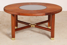 Load image into Gallery viewer, Midcentury G-Plan round coffee table with smoked glass top &amp; brass Feet c.1960s
