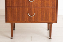 Load image into Gallery viewer, Midcentury Tallboy Chest of Drawers in Tola with Brass Handles by Meredew c.1960
