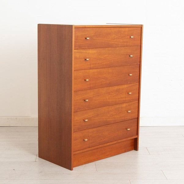 Midcentury Teak Chest of Drawers with Brass Handles c.1970