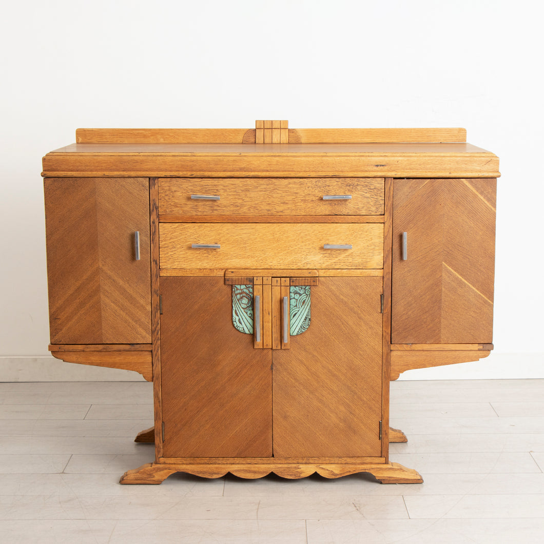 Art Deco Oak Sideboard with Chrome Handles c.1930