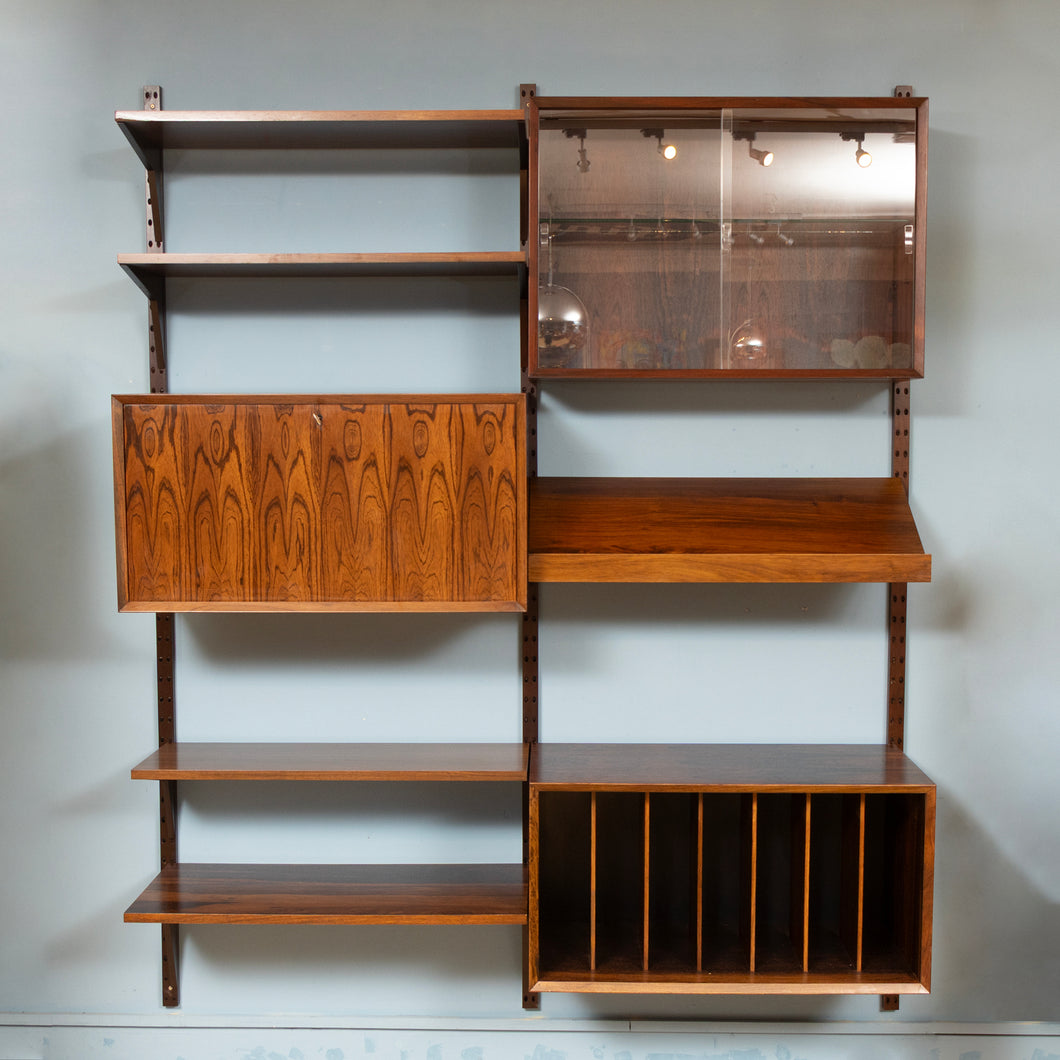 Danish Midcentury 'Royal System' 2-Bay Rosewood Wall System Bookcase by Poul Cadovius