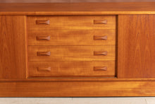 Load image into Gallery viewer, Danish Mid Century teak low sideboard with sliding doors by Clausen &amp; Son, circa 1970s
