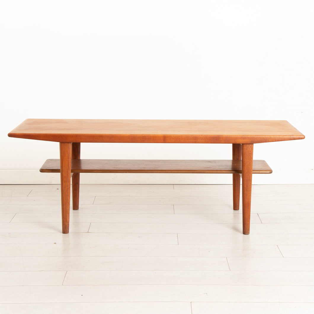 Large Midcentury Danish Teak Coffee Table with Magazine Shelf by Niels Bach c.1965