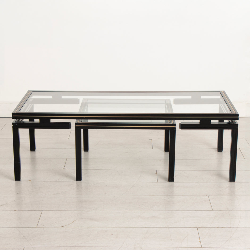 Midcentury Aluminium & Glass Coffee Table with Nesting Side Table by Pierre Vandel