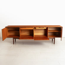 Load image into Gallery viewer, Danish Mid Century long teak sideboard with recessed rosewood handles, circa 1960s
