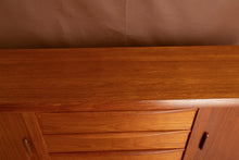 Load image into Gallery viewer, Danish Mid Century teak sideboard with tambour doors by K B Simonsen for Faarup Mobelfabrik, circa 1960s. Excellent restored condition
