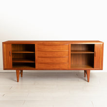 Load image into Gallery viewer, Danish Mid Century teak sideboard with tambour doors by K B Simonsen for Faarup Mobelfabrik, circa 1960s. Excellent restored condition
