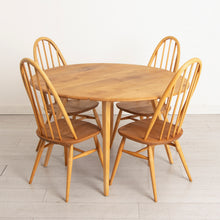 Load image into Gallery viewer, Midcentury Ercol Drop Leaf Dining Table &amp; 4 Chairs in Elm &amp; Beech c 1960s
