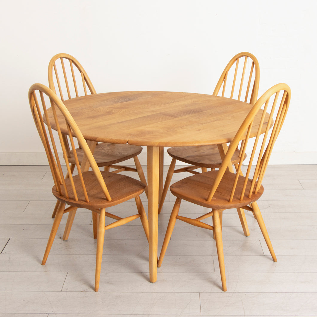 Midcentury Ercol Drop Leaf Dining Table & 4 Chairs in Elm & Beech c 1960s