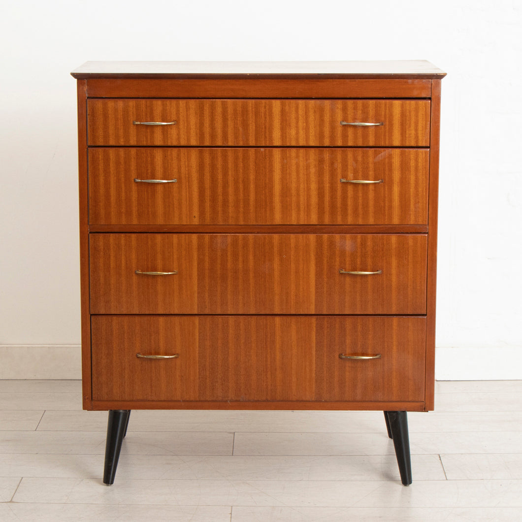 Midcentury Mahogany Chest of Drawers with Brass Handles c.1960